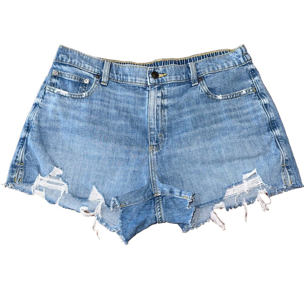 Aerie Daydream Cut-Off Shorts Womens L Blue Denim Raw Hem Distressed Jean Shorts